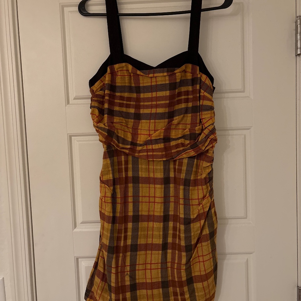 Anthropologie letitbe yellow plaid dress
